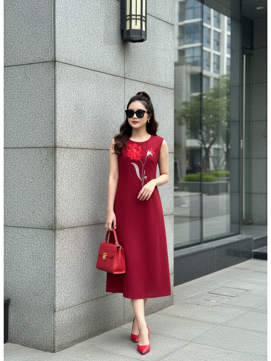 Đầm dáng suôn chữ A LENDY cổ kết đá D199 - Phù hợp mọi vóc dáng, có Bigsize - Ảnh 3