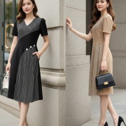 Alternative view of Mã D189 - Đầm phối sọc rã eo độc đáo năng động dành cho nữ