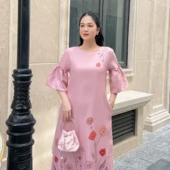 Alternative view of MS109 - Đầm dáng suông tay bèo in hoa 3D cho nữ thanh lịch