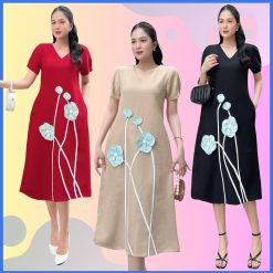 Đầm suôn phối cây hoa - D110 - Dáng chữ A