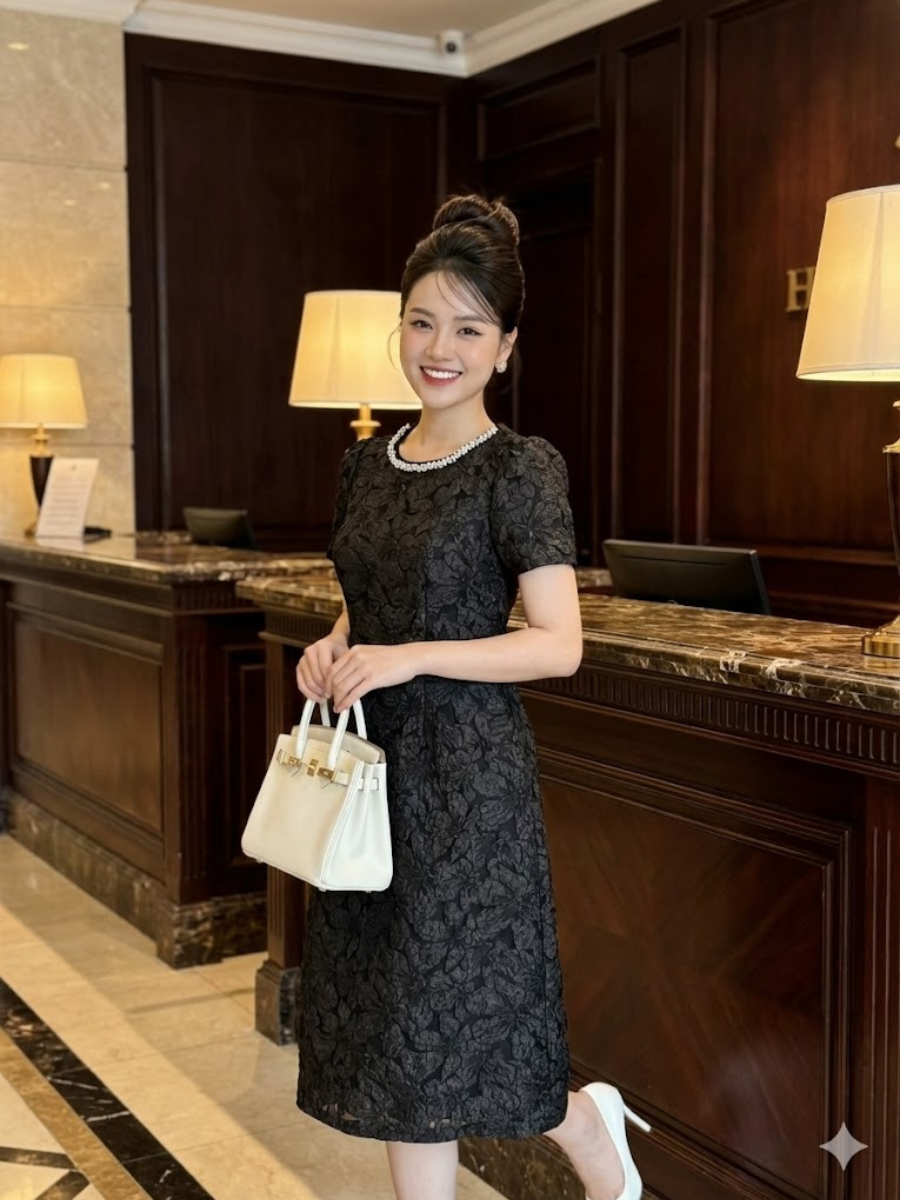 Đầm dáng suôn chữ A LENDY cổ kết đá D199 - Phù hợp mọi vóc dáng, có Bigsize - Ảnh 7