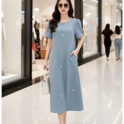 Alternative view of Mã D198 - Đầm Lendy dáng suôn chữ A cổ kết đá