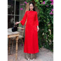 Alternative view of AD03 - Áo dài gấm nữ nhà Bống dáng suông cổ lệch cách điệu