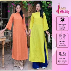 AD03 - Áo dài gấm nữ nhà Bống dáng suông cổ lệch cách điệu