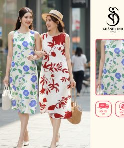 Đầm váy dáng suông basic thiết kế họa tiết hoa cho nàng thanh lịch, tự tin D185 Khánh Linh Style
